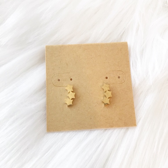 Tiny Star Climber Earrings Gold Celestial Curved - Picture 2 of 5
